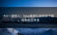 大V一语惊人：hjsq真相引发刷屏不断，海角疯狂转发